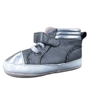 Ro+Me by Robeez Infant 0-6M Gray‎ Silver Synthetic Crib Shoes Soft Sole